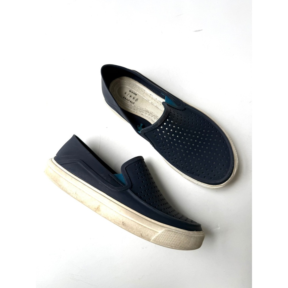 CROCS Youth Boys 12.5 Navy Blue White Perforated Waterproof Slip On Shoes #109